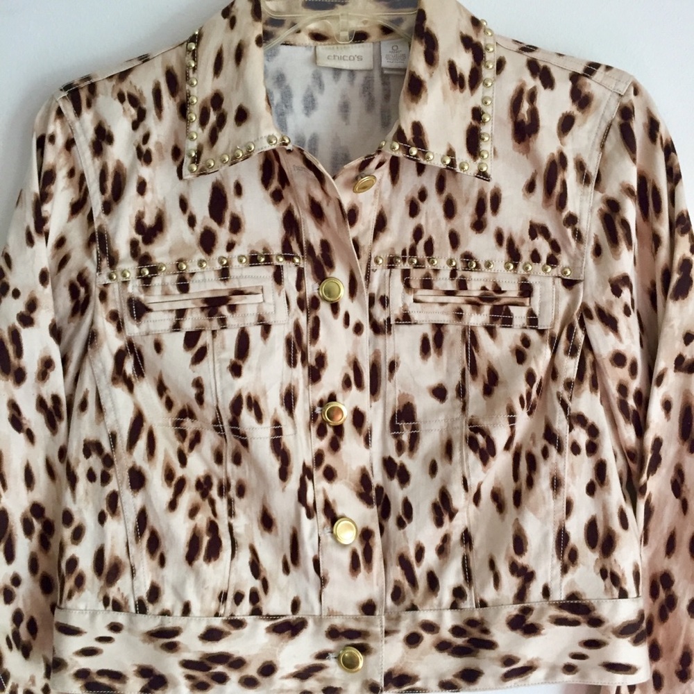 Cheetah Print Gold Studded Crop Jacket - Sz 0